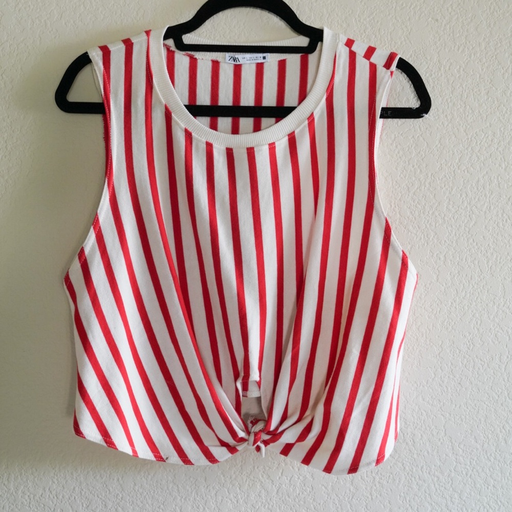 Zara - Crop Top - Red & White - Large